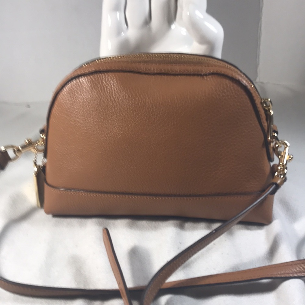 Coach Dome Women’s Brown Pebble Leather Adjustable Strap Gold Logo Crossbody Bag - Picture 3 of 9